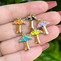 Mushroom Charms for Bracelet - Gold and Enamel Pendant for Jewelry