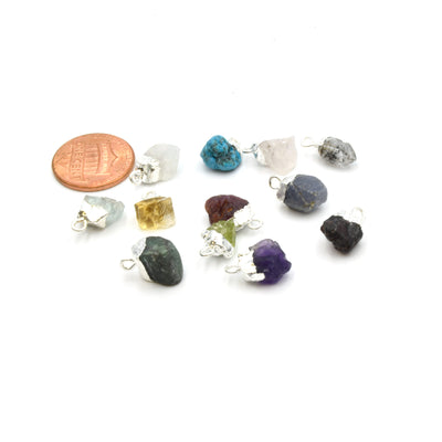 Birthstone Charms with Silver Plating | Raw Gemstone Pendants