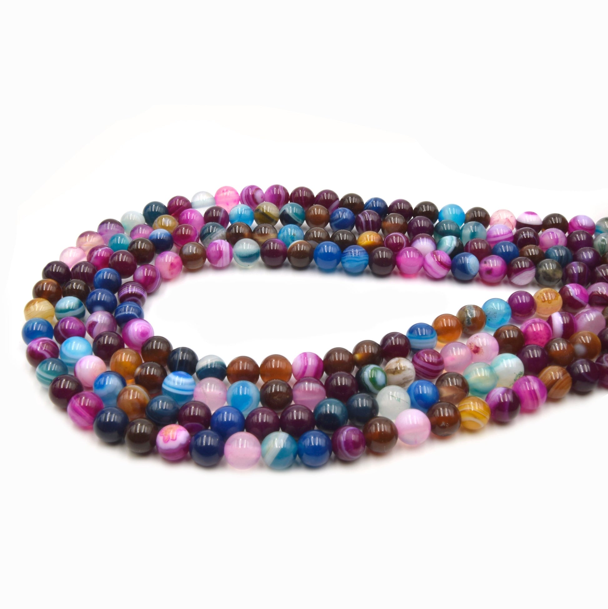 Pink Multi Color Striped Agate Beads | Smooth Round Loose Gemstone Beads | Natural Agate Beads