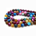 Pink Multi Color Striped Agate Beads | Smooth Round Loose Gemstone Beads | Natural Agate Beads