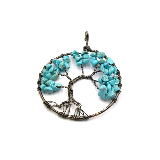 Wire Wrapped Tree of Life Focal Pendant - 50mm - Gunmetal Wire Wrapping