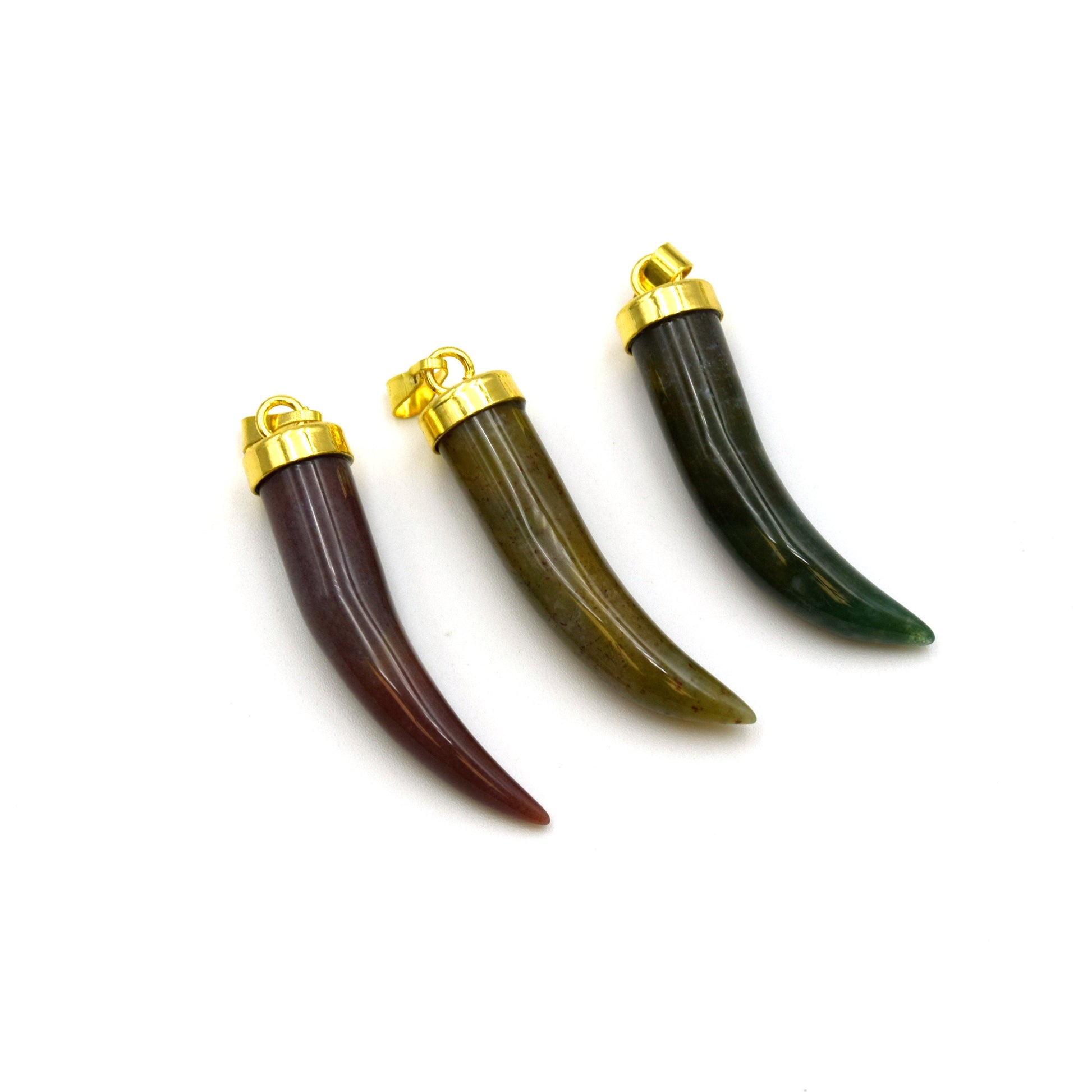 Gemstone Tusk Pendant with Gold Bail - 33mm
