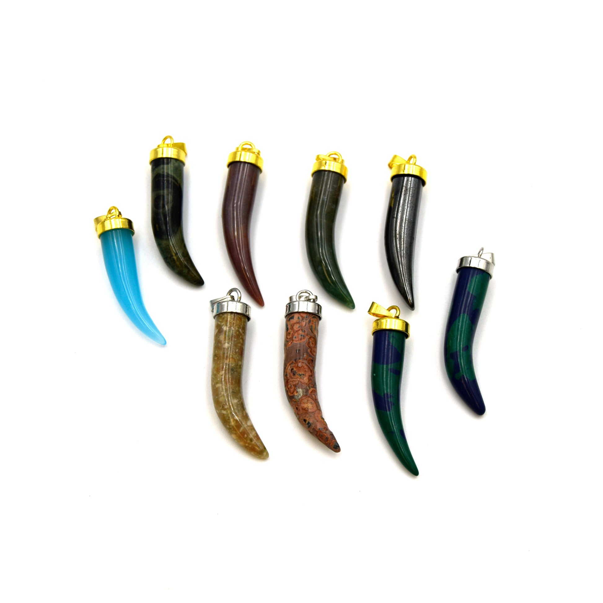 Gemstone Tusk Pendant with Gold Bail - 33mm