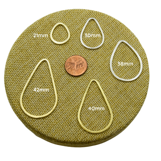 Open Teardrop Plated Copper Components for Jewelry Making - Bulk Jewelry Findings, Packs of 10 pcs - Sizes Range from 21mm to 80mm