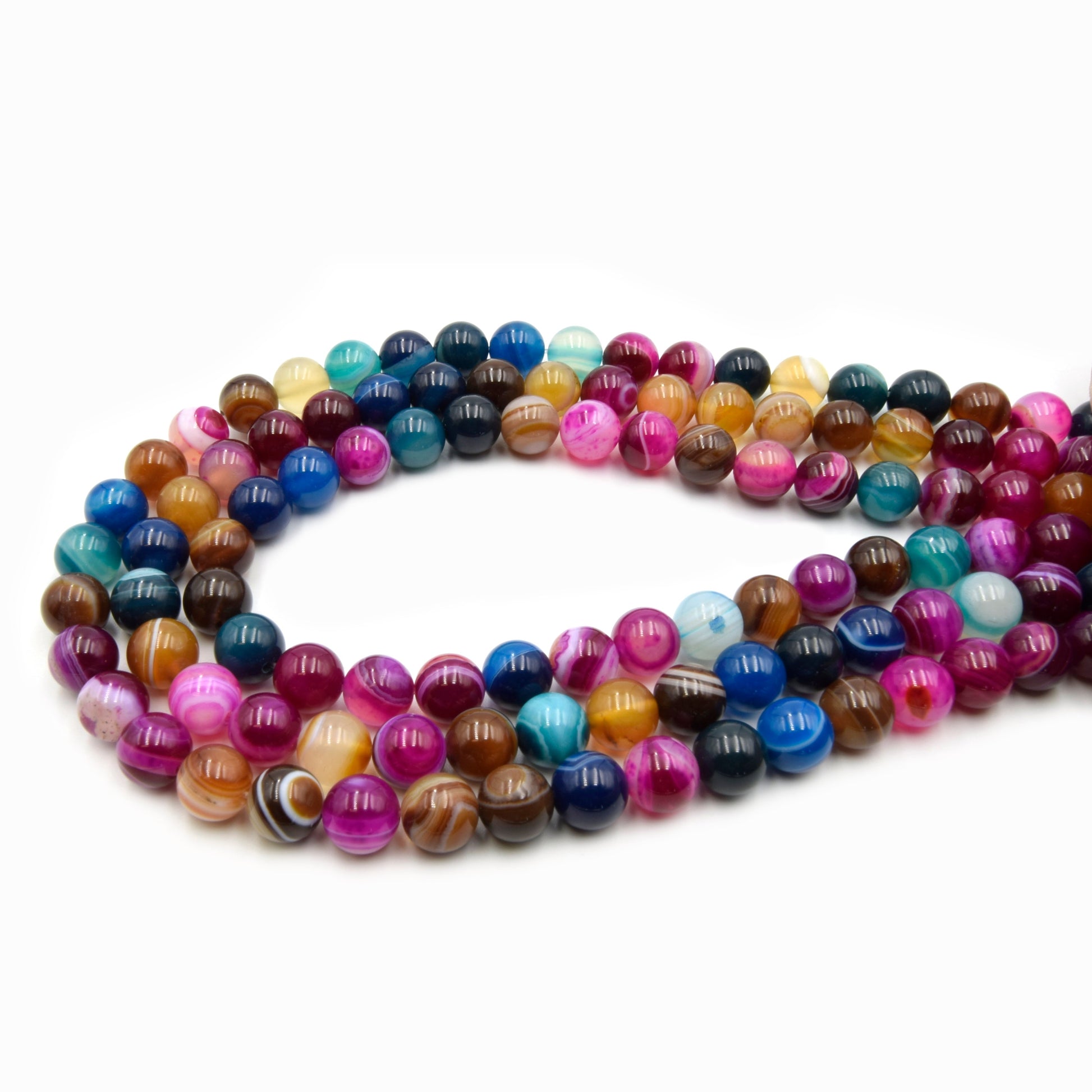 Pink Multi Color Striped Agate Beads | Smooth Round Loose Gemstone Beads | Natural Agate Beads