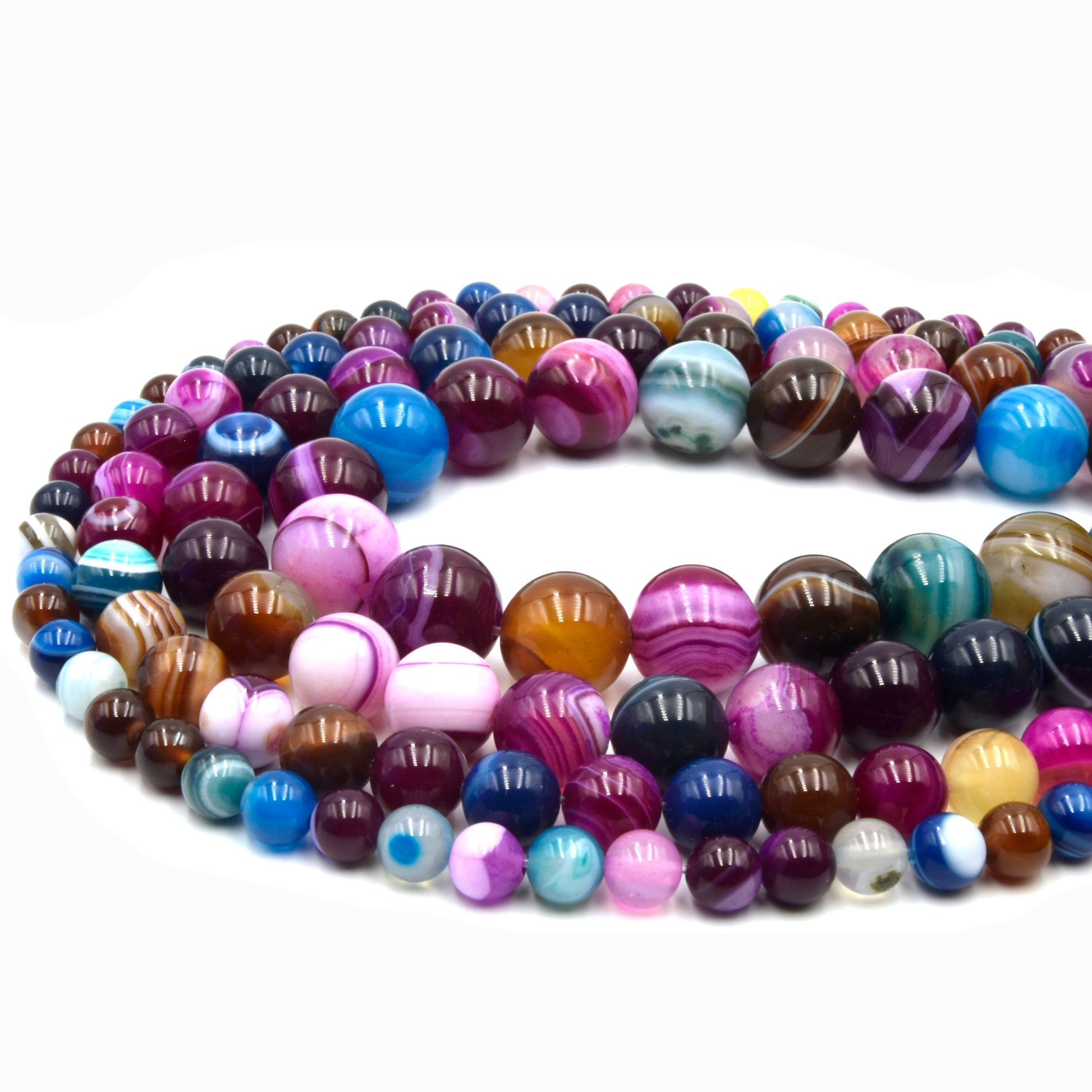 Pink Multi Color Striped Agate Beads | Smooth Round Loose Gemstone Beads | Natural Agate Beads