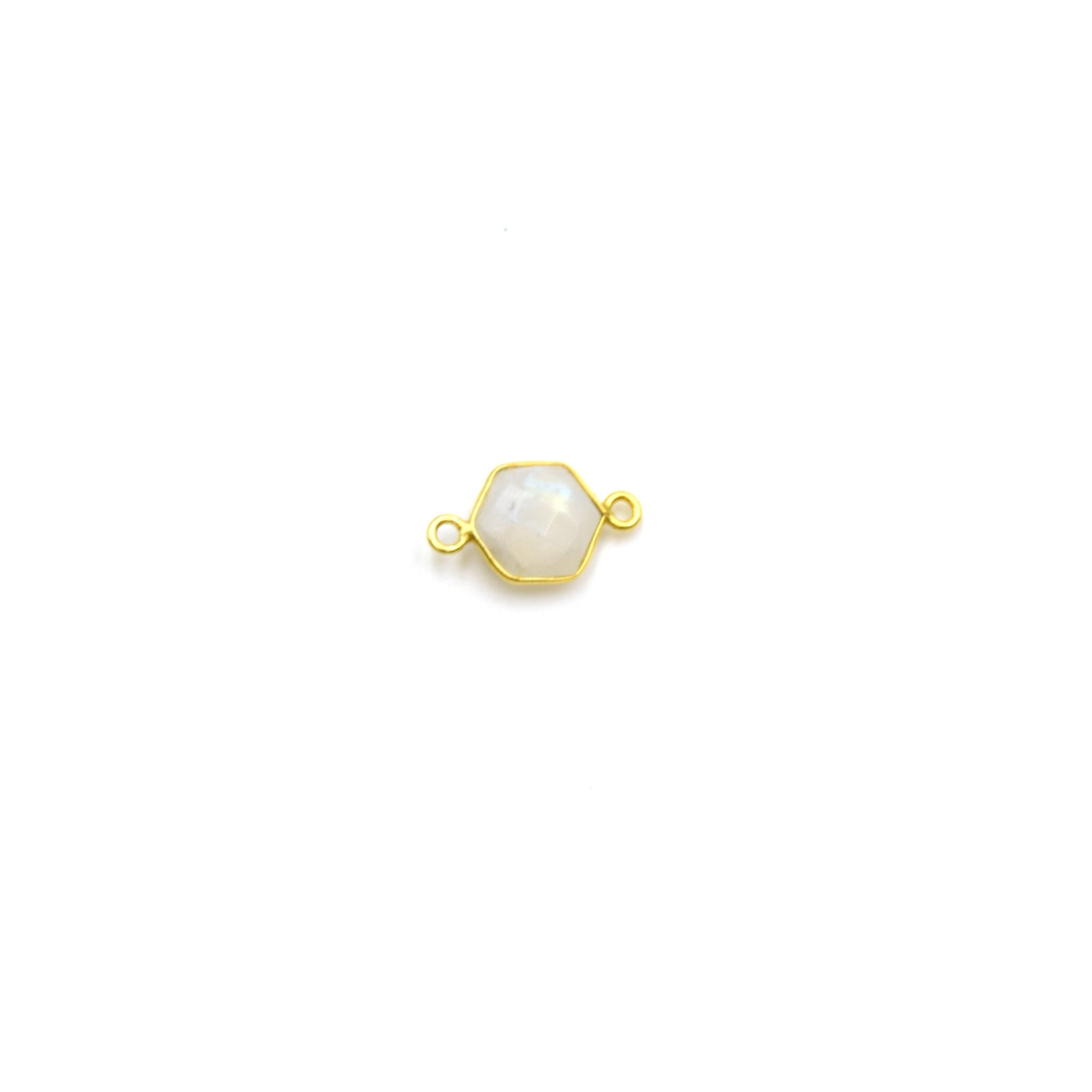 14k Gold Vermeil Hexagon Moonstone Bezels - Pendants and Connectors for Permanent Jewelry - Non Tarnish Charms