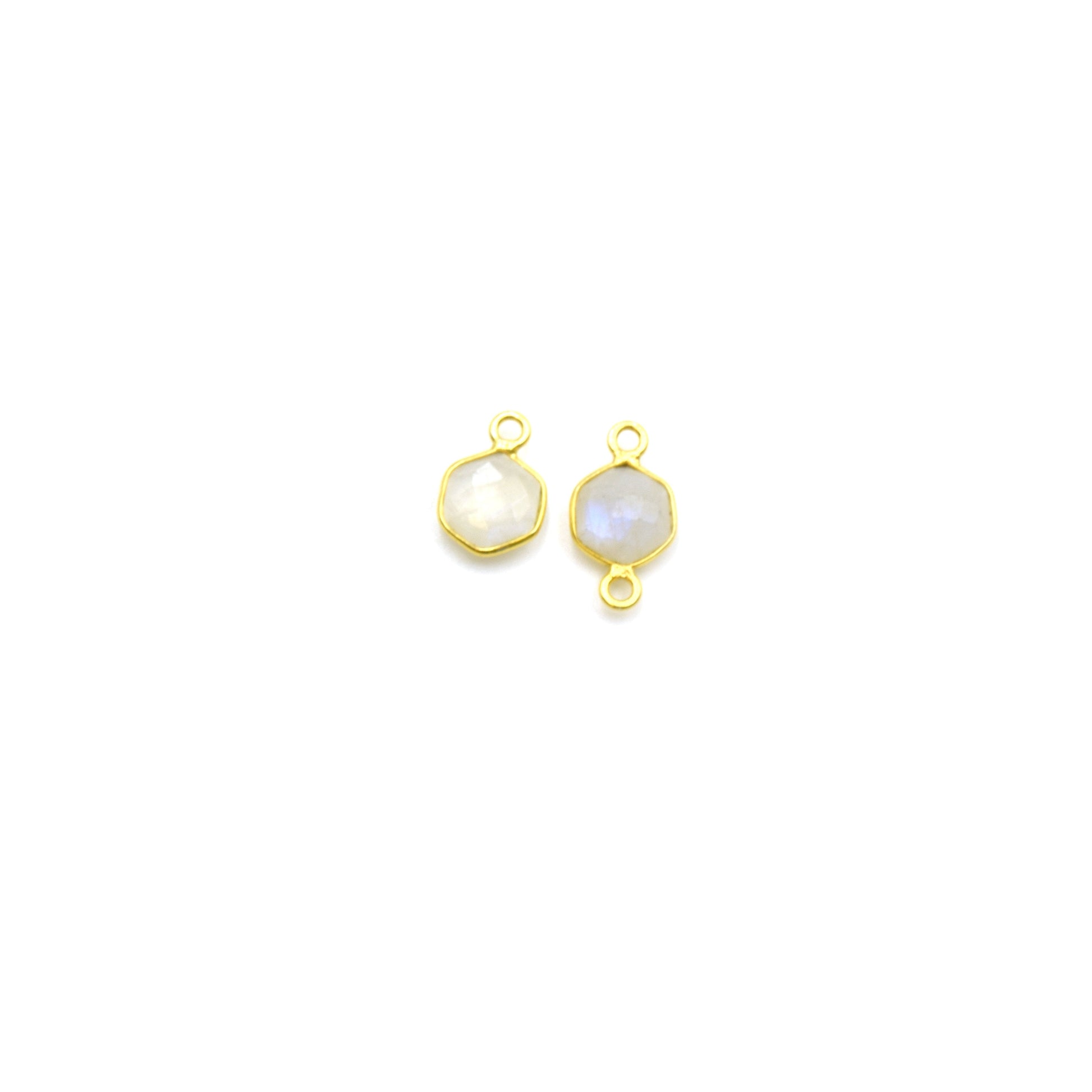 14k Gold Vermeil Hexagon Moonstone Bezels - Pendants and Connectors for Permanent Jewelry - Non Tarnish Charms