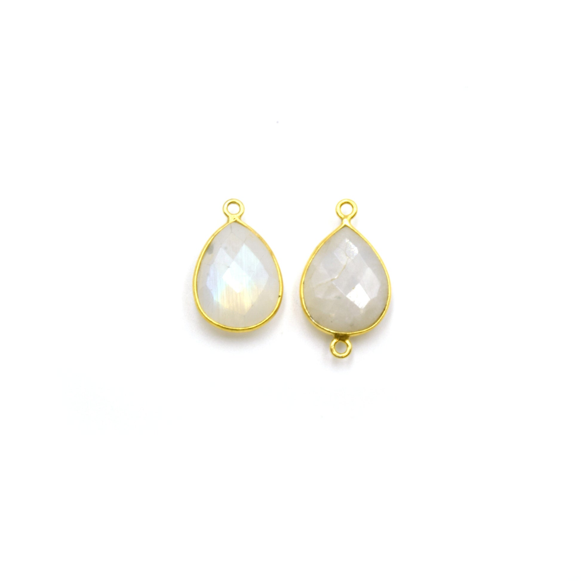 14k Gold Vermeil Teardrop Moonstone Bezels - Pendants and Connectors for Permanent Jewelry - Non Tarnish Charms