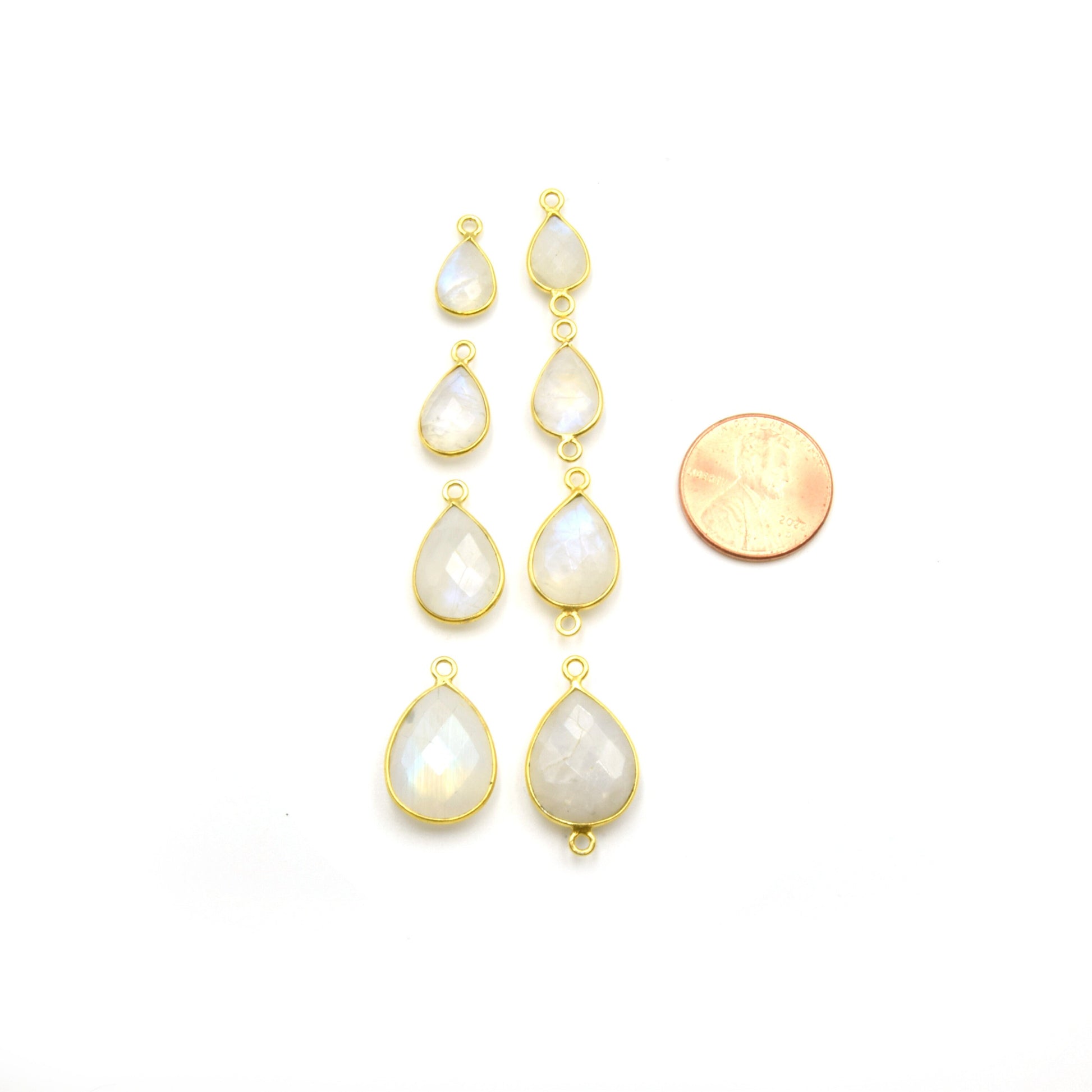 14k Gold Vermeil Teardrop Moonstone Bezels - Pendants and Connectors for Permanent Jewelry - Non Tarnish Charms
