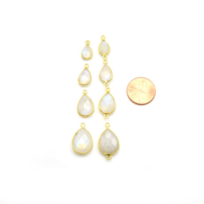 14k Gold Vermeil Teardrop Moonstone Bezels - Pendants and Connectors for Permanent Jewelry - Non Tarnish Charms