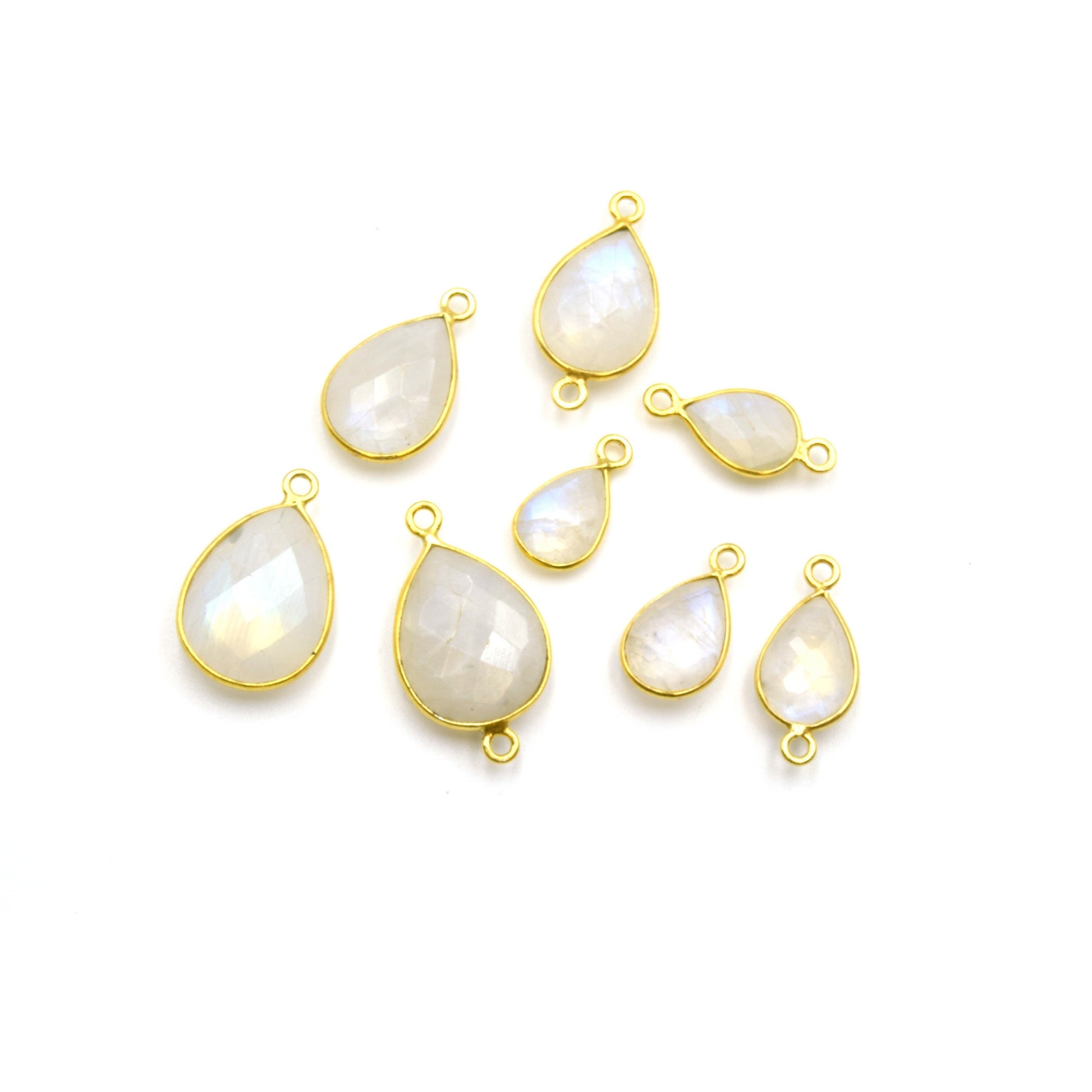 14k Gold Vermeil Teardrop Moonstone Bezels - Pendants and Connectors for Permanent Jewelry - Non Tarnish Charms