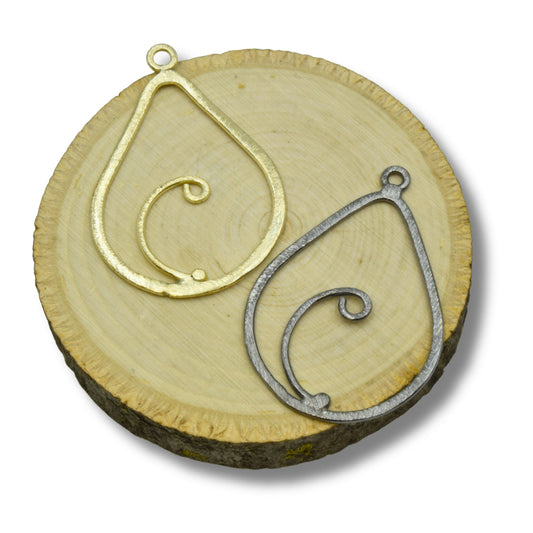 Scrollwork Teardrop Shaped Plated Copper Components - Bulk Packs of 10 Pieces - 40mm & 45mm - Earring Dangles, Jewelry Findings