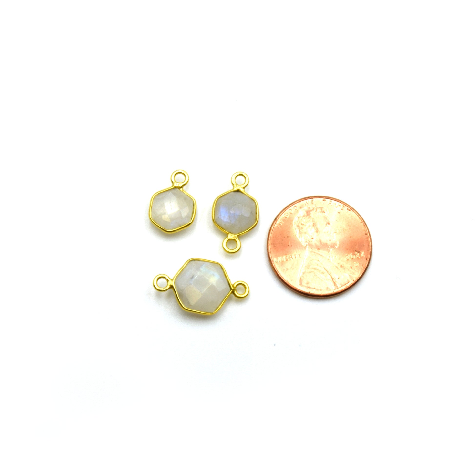 14k Gold Vermeil Hexagon Moonstone Bezels - Pendants and Connectors for Permanent Jewelry - Non Tarnish Charms