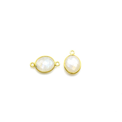 14k Gold Vermeil Oval Moonstone Bezels - Pendants and Connectors for Permanent Jewelry - Non Tarnish Charms