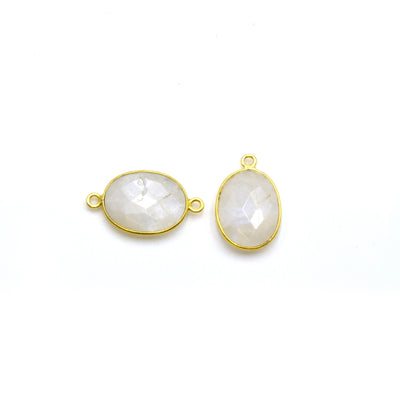 14k Gold Vermeil Oval Moonstone Bezels - Pendants and Connectors for Permanent Jewelry - Non Tarnish Charms