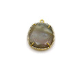 Agate Bezel | Gold Finish CZ Cubic Zirconia Rimmed Faceted Natural Wide Oval Shaped Pendant - Measures 22.5mm x 24mm - Sold Individually
