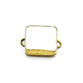 Iridescent Rainbow Natural Abalone Shell Square Shaped Gold Plated Bezel Connector