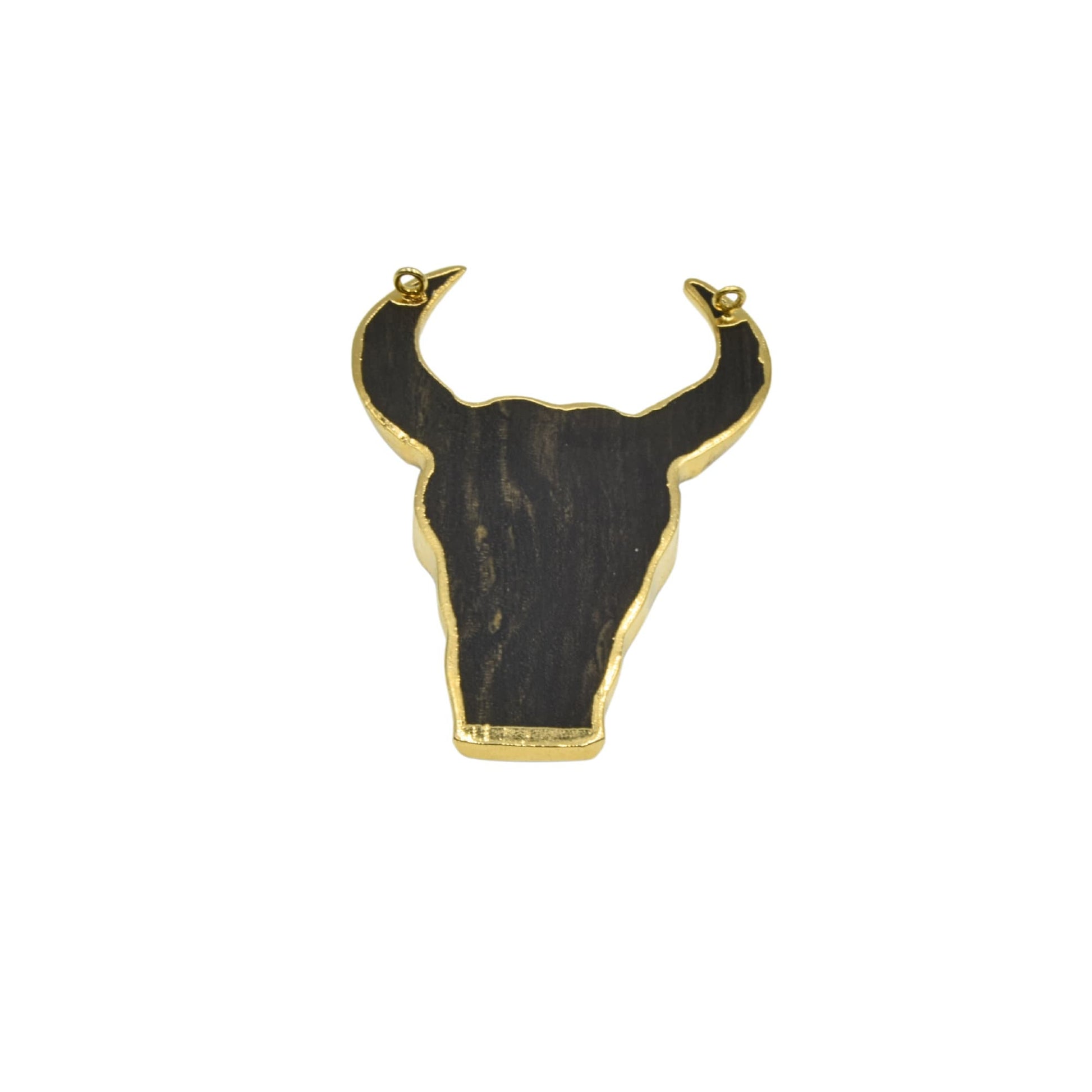 Gold Plated Carved Black Wooden Bull/Steer Shaped Focal Pendants - Measuring 48mm x 70mm Approximately - Two rings-Sold Individually