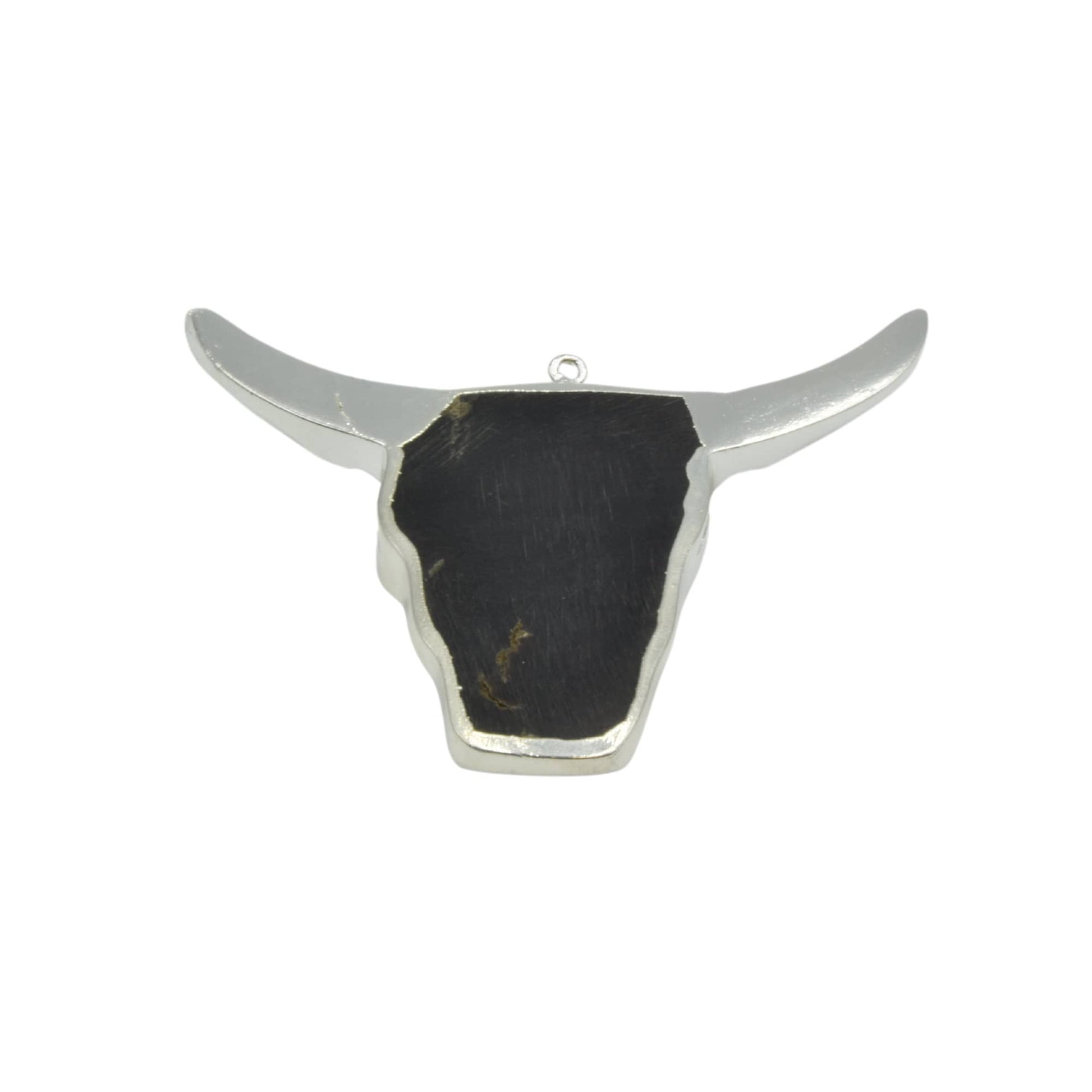 Electroplated Black Brown Wooden and Abalone Bull/Steer Skull Shaped Focal Pendants - Measuring 66mm x 63mm