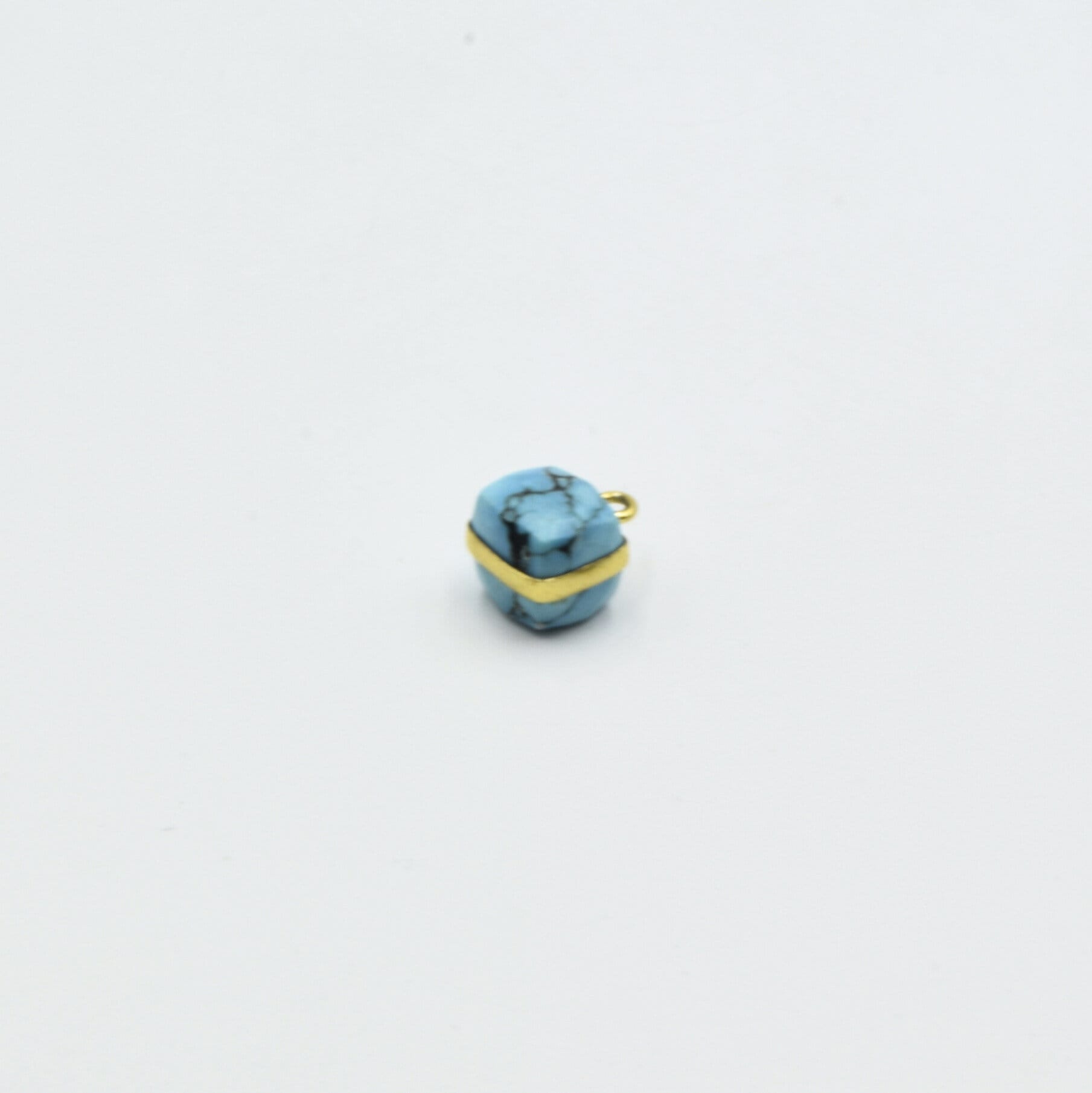 Faceted Turquoise Cube Shaped Gold Plated Copper Bezel Connector - Measuring 7-8mm - Natural Gemstone - Sold Individually