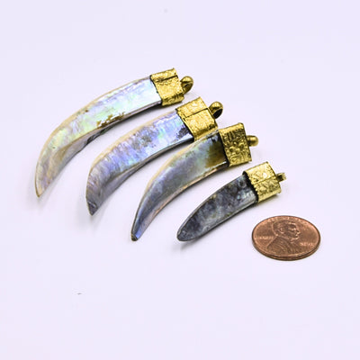 Claw Shaped Rainbow Abalone Shell Pendant with Gold Cap - Randomly Selected