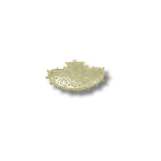 Plated Copper Fan-Shaped Component with Floral Design and Multiple Rings- Available in Gold and Silver, Sold in Pack of 4