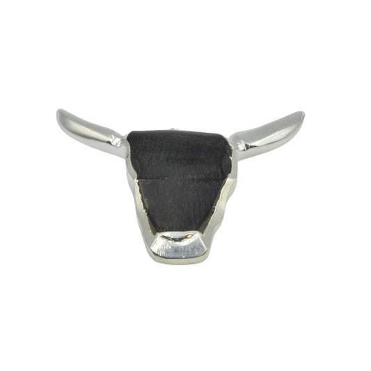 Electroplated Black Brown Wooden and Abalone Bull/Steer Skull Shaped Focal Pendants - Measuring 66mm x 63mm