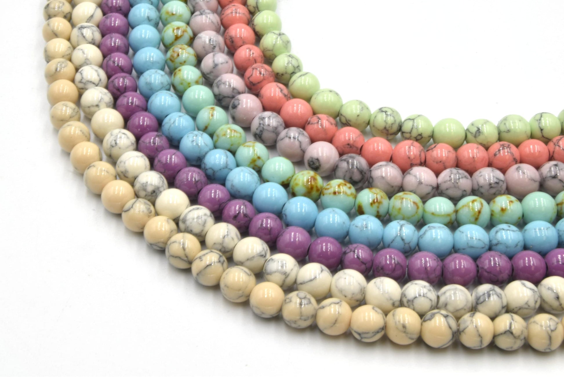Reconstituted Howlite Beads | Polished Turquoise Round Shaped Beads - Available in 6mm 8mm 10mm 12mm