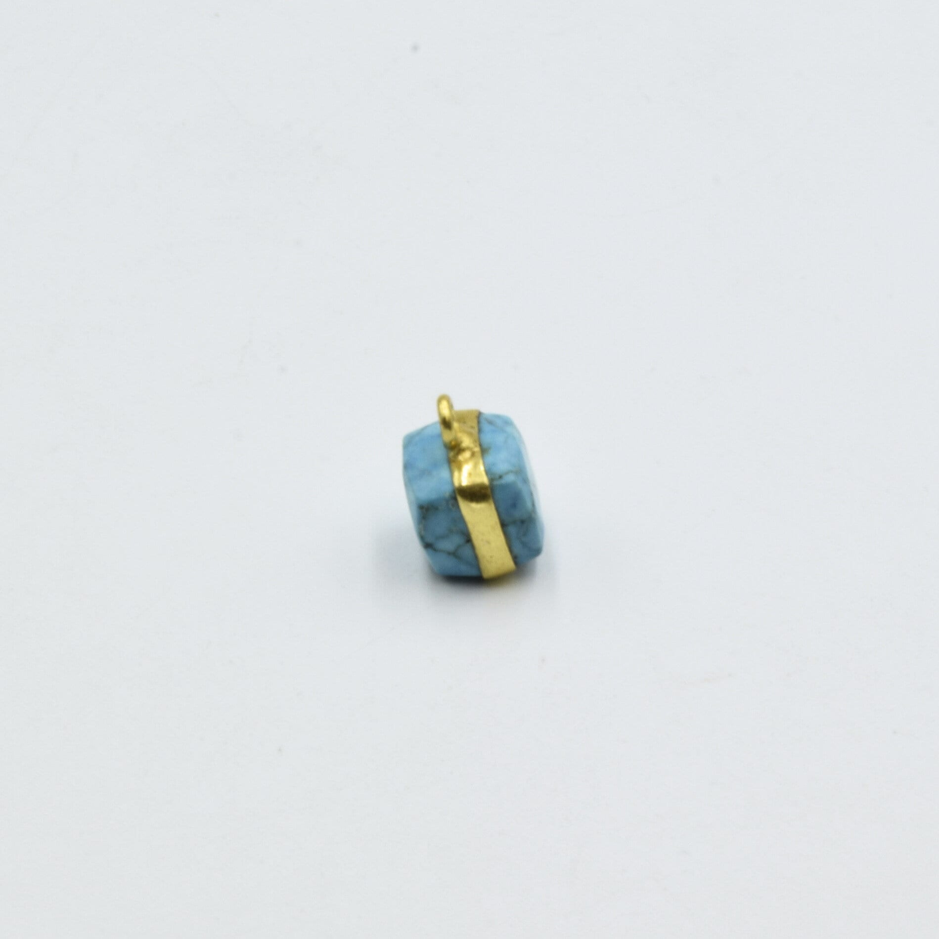 Faceted Turquoise Cube Shaped Gold Plated Copper Bezel Connector - Measuring 7-8mm - Natural Gemstone - Sold Individually