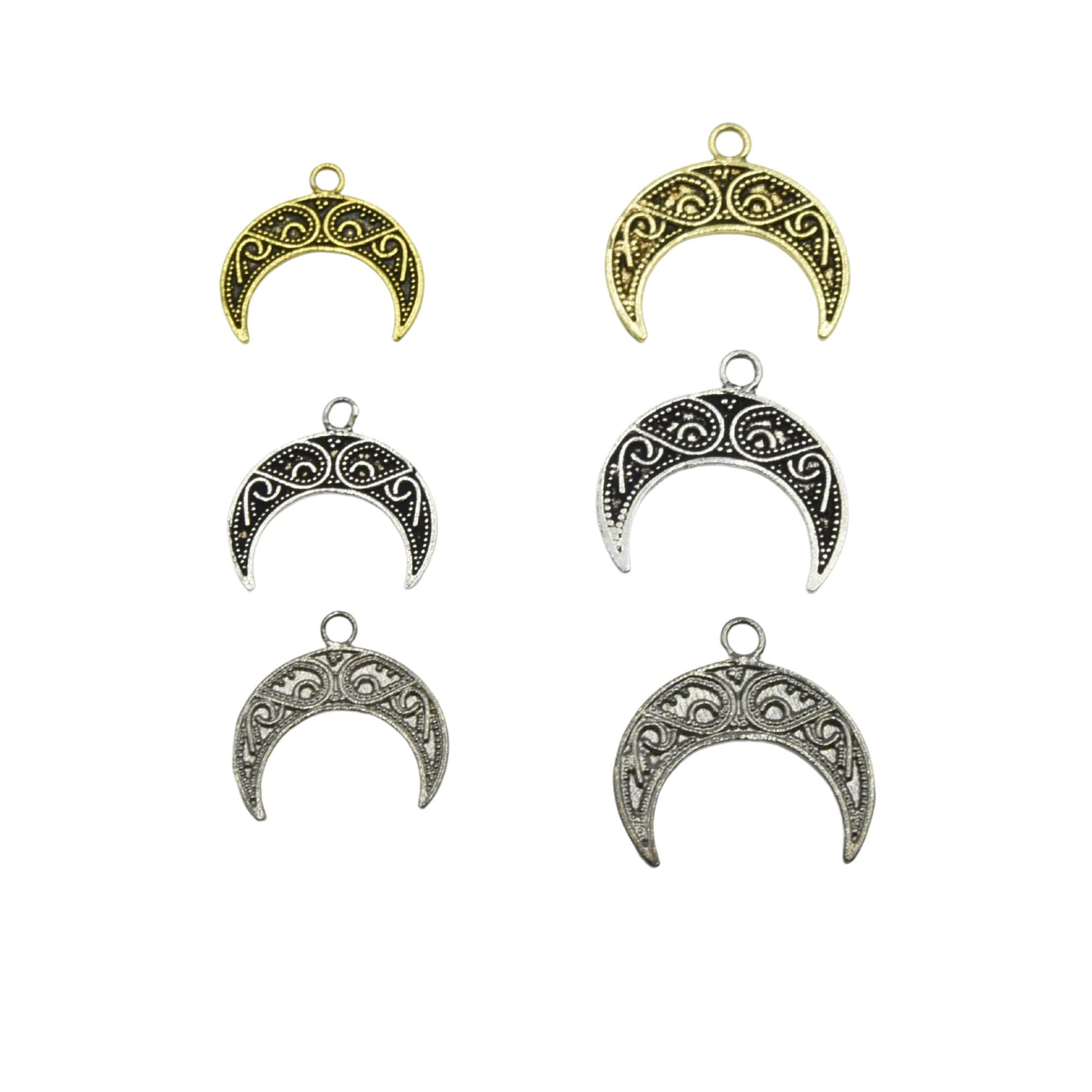Plated Copper Crescent Shaped Pendant Components (One Ring) - Sold in Bulk Packs of 10