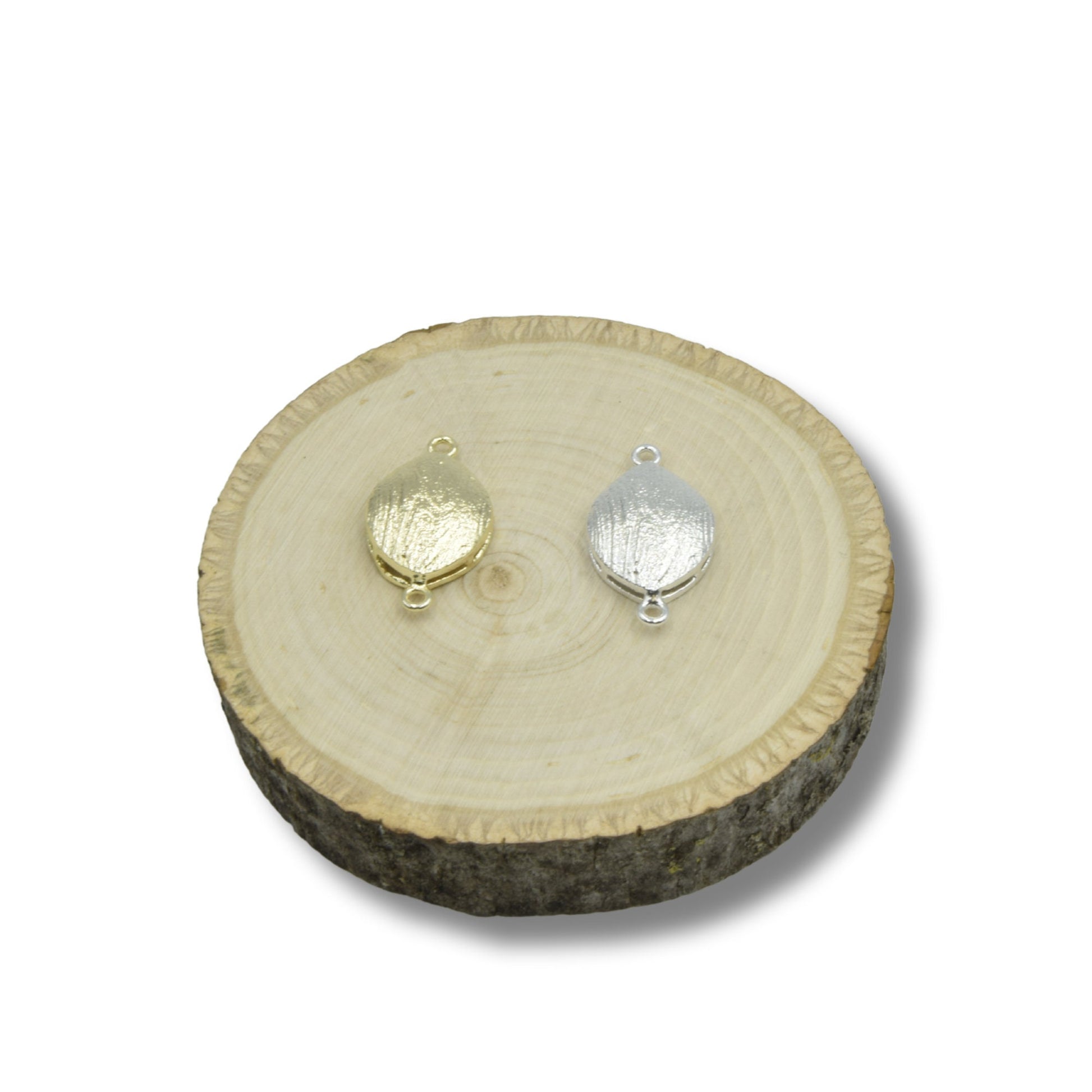 Brushed Textured Leaf Shaped Plated Copper Connecter- Available in Gold and Silver- Measuring 21mmx12mm- Sold in packs 10f 10