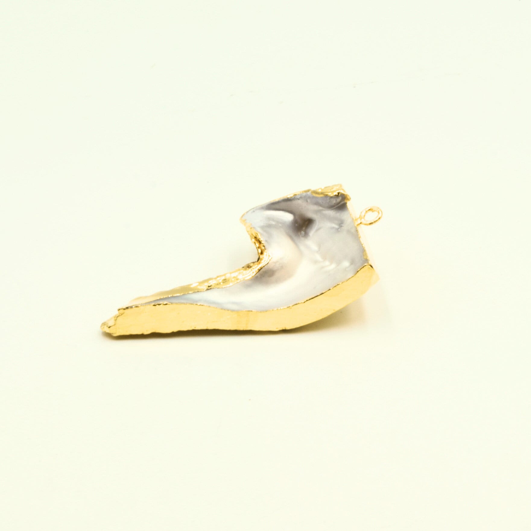 63mm x 31mm OOAK Gold Electroplated Mother of Pearl Freeform Shaped Focal Pendant