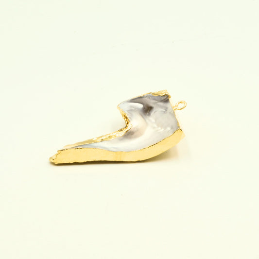 63mm x 31mm OOAK Gold Electroplated Mother of Pearl Freeform Shaped Focal Pendant