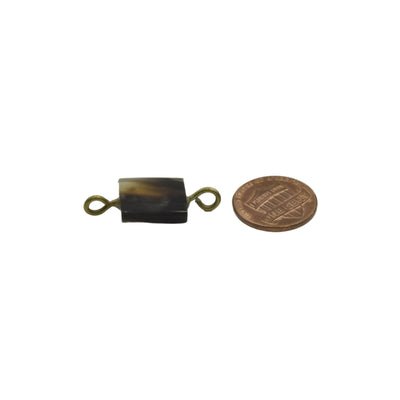 Semi-Transparent Black/Brown/Tan Square Natural Horn Connector Component with 2 rings - Sold Individually