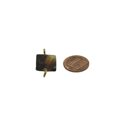 Semi-Transparent Black/Brown/Tan Square Natural Horn Connector Component with 2 rings - Sold Individually