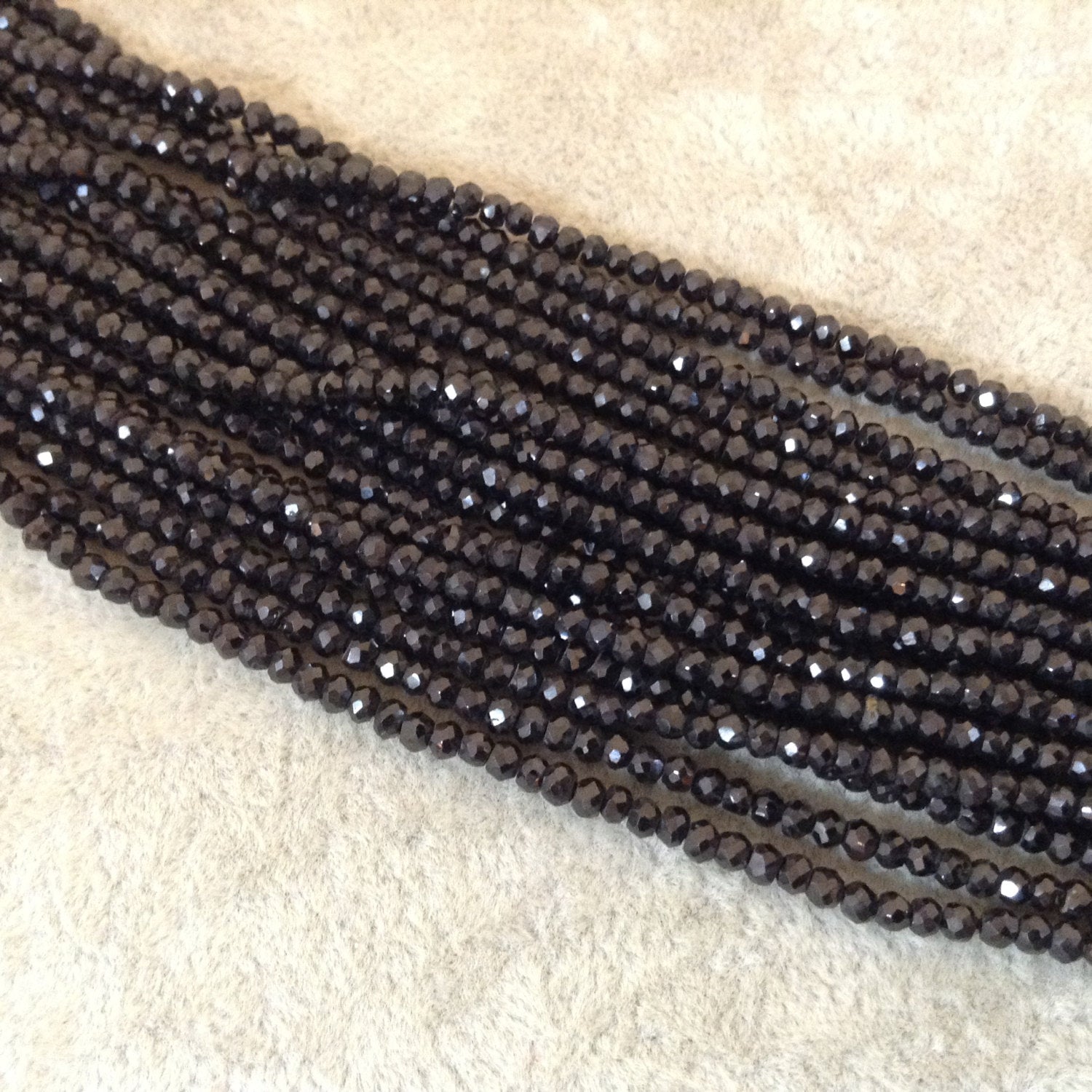 Black Spinel Faceted Round Bead Strand, 3mm, approx. 150 beads per strand