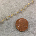 Gold Plated Copper Rosary Chain with 3mm Rondelle Labradorite Beads - Sold by the Foot, or in Bulk! - Natural Semi-Precious Beaded Chain