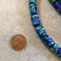 Large Hole (2.5mm) Synthetic Azurite Malachite Barrel Cylinder Bead Strand, 10mm x 14mm, approx. 14 beads per strand