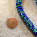 Large Hole (2.5mm) Synthetic Azurite Malachite Disc Bead Strand, 10mm x 2-4mm, approx. 48 beads per strand