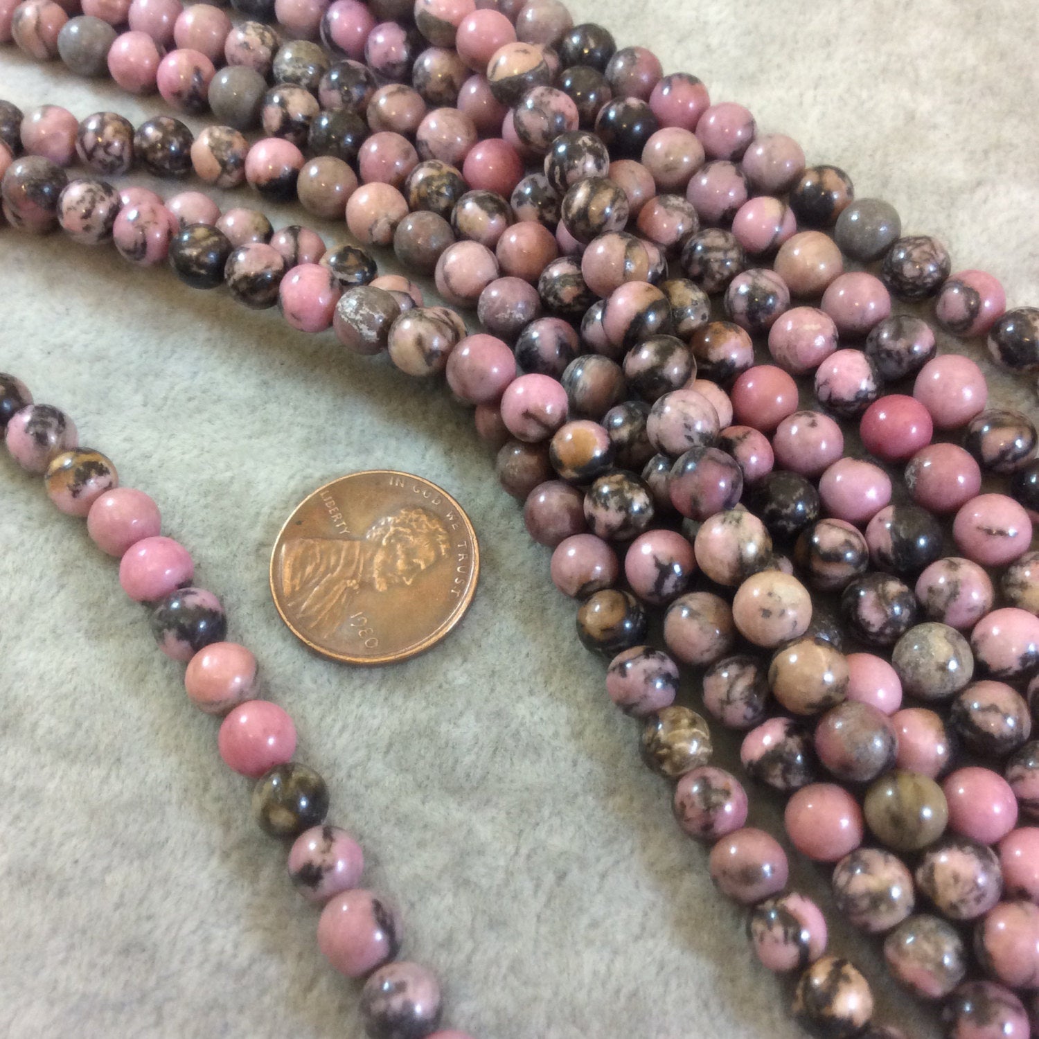 Rhodonite Round Bead Strand, 6mm, approx. 66 beads per strand