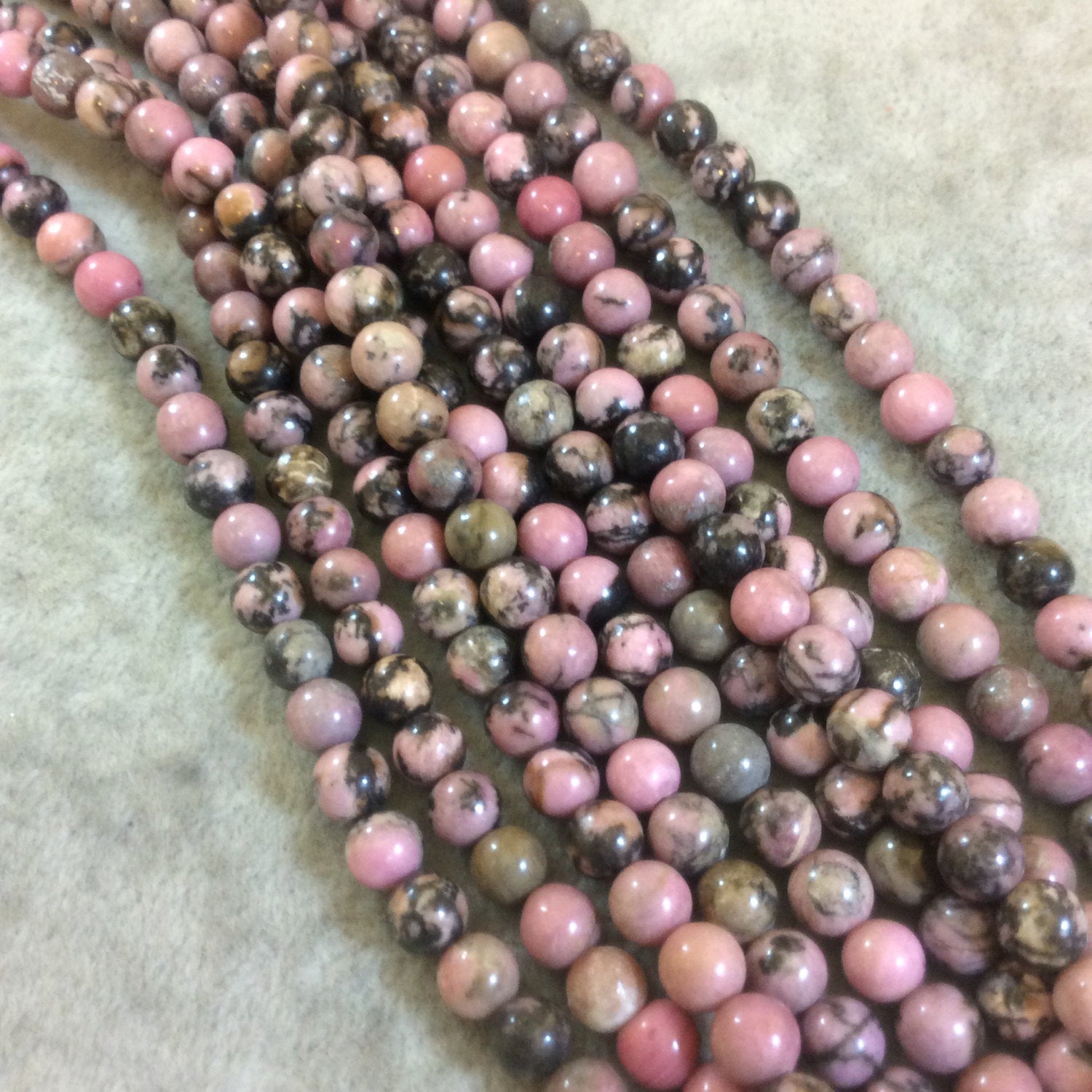 Rhodonite Round Bead Strand, 6mm, approx. 66 beads per strand