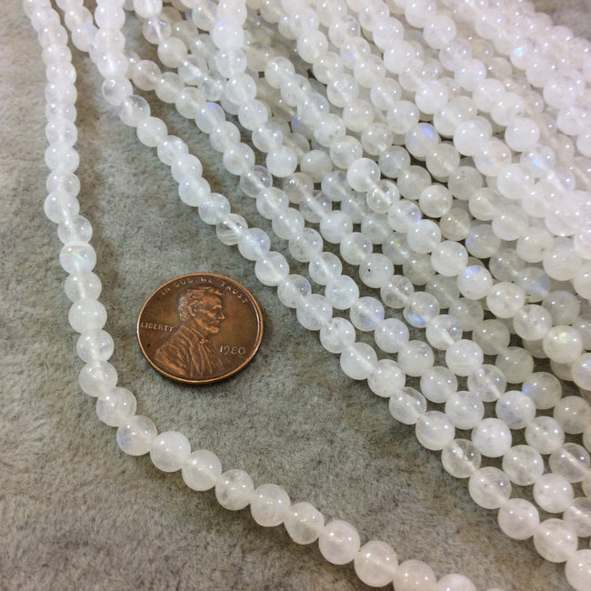 Moonstone Smooth Round Bead Strand, 4mm diameter, approx. 72 beads per strand - High Quality Indian Gemstone
