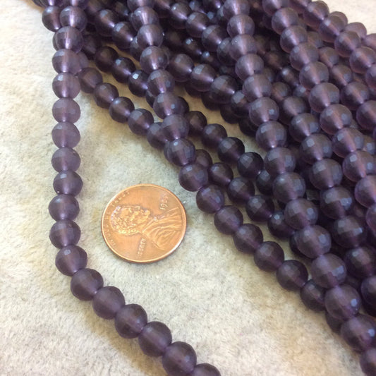 Matte Purple Glass Faceted Round Bead Strand, 6mm, approx. 66 beads per strand
