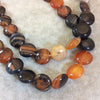 Reddish Brown Banded Agate Coin Beads, 15mm, approx. 26 beads per strand.