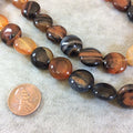 Reddish Brown Banded Agate Coin Beads, 15mm, approx. 26 beads per strand.