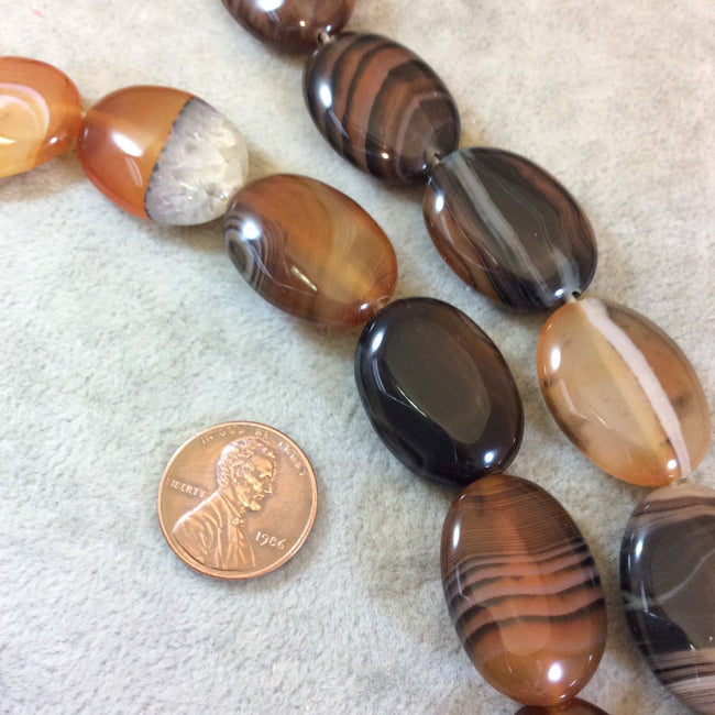 Reddish Brown Banded Agate Oval Beads, 18mm x 25mm, approx. 16 beads per strand.