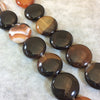 Natural Red Brown Banded Agate Coin Beads - 15.25" Strand (Approx. 18 Beads) - Measuring 22mm x 22mm, Approximately - Sold by the Strand