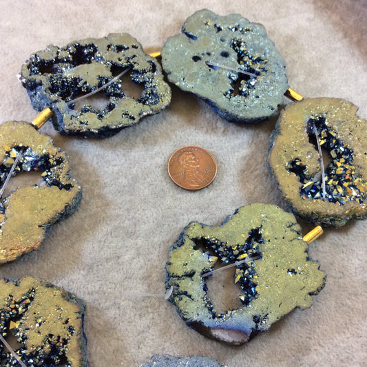 Large Blue Green Druzy Geode Slab Beads, approx. 45mm x 50mm, 7 beads per strand