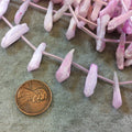 Natural Rough Light Pink Druzy Crystal Point Drop Beads - 15" Strand (Approx. 25 Beads) - Measuring 5-8mm x 20-25mm - Sold by the Strand